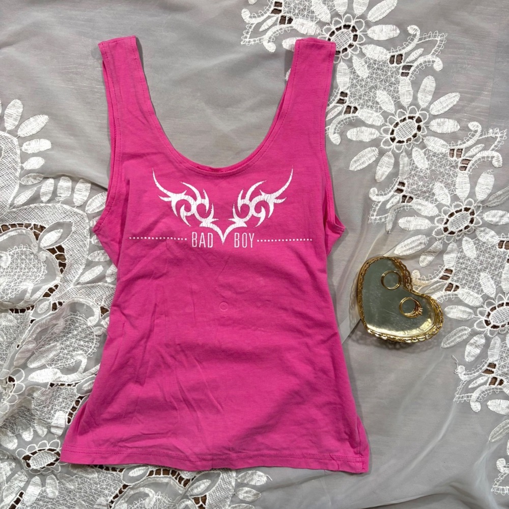 Bad Boy Y2K Trashy Hot Pink Tribal Graphic Tank Top Scoop Neck Sleeveless Shirt
